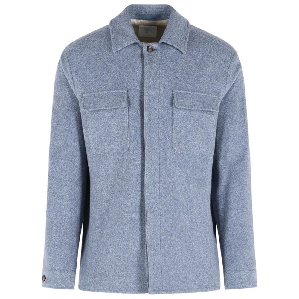 Eleventy Light Blue Cotton And Wool Overshirt Men